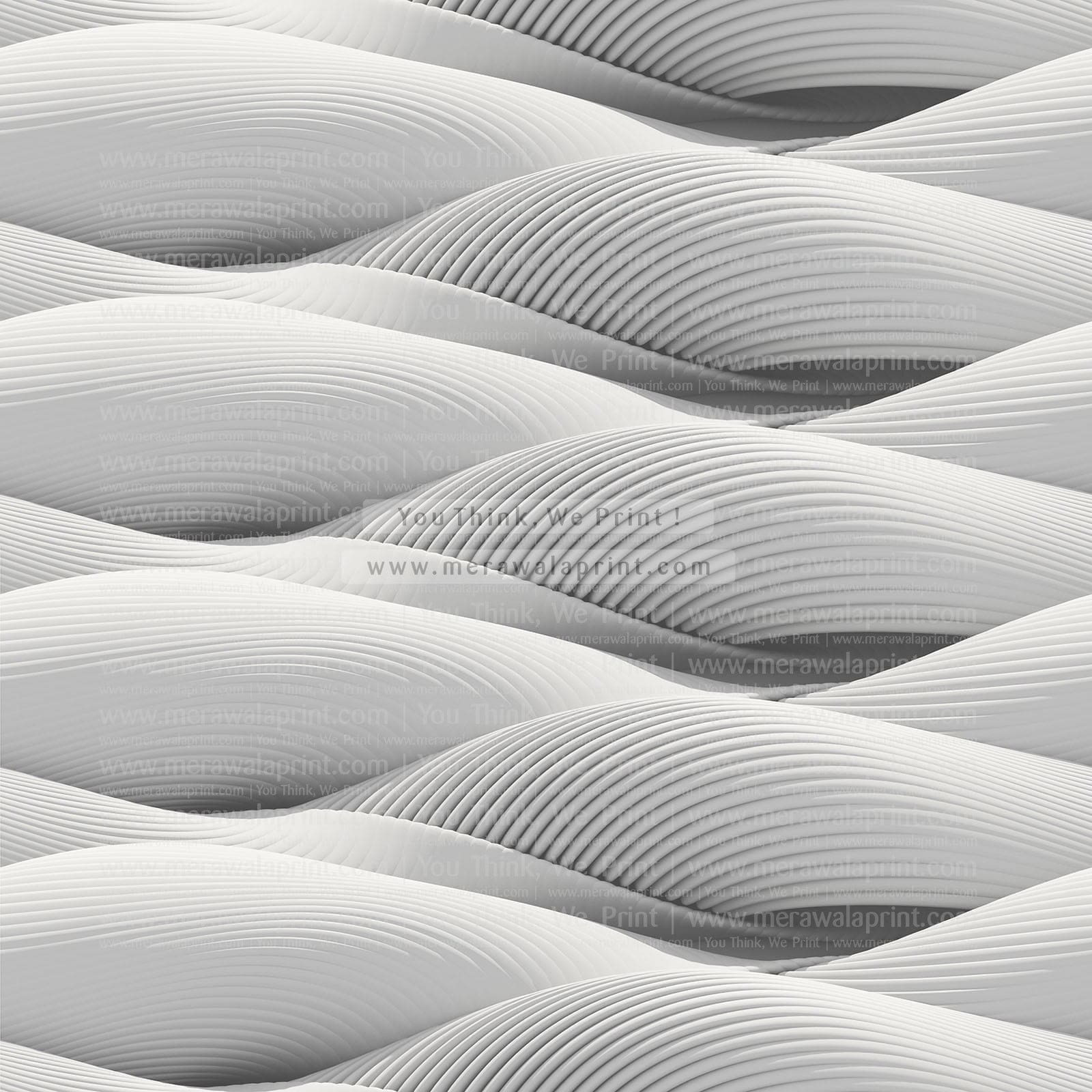 3D Curved Waves Abstract – White Lines & Light-Reflective Surface Design, merawalaprint. mera wala print