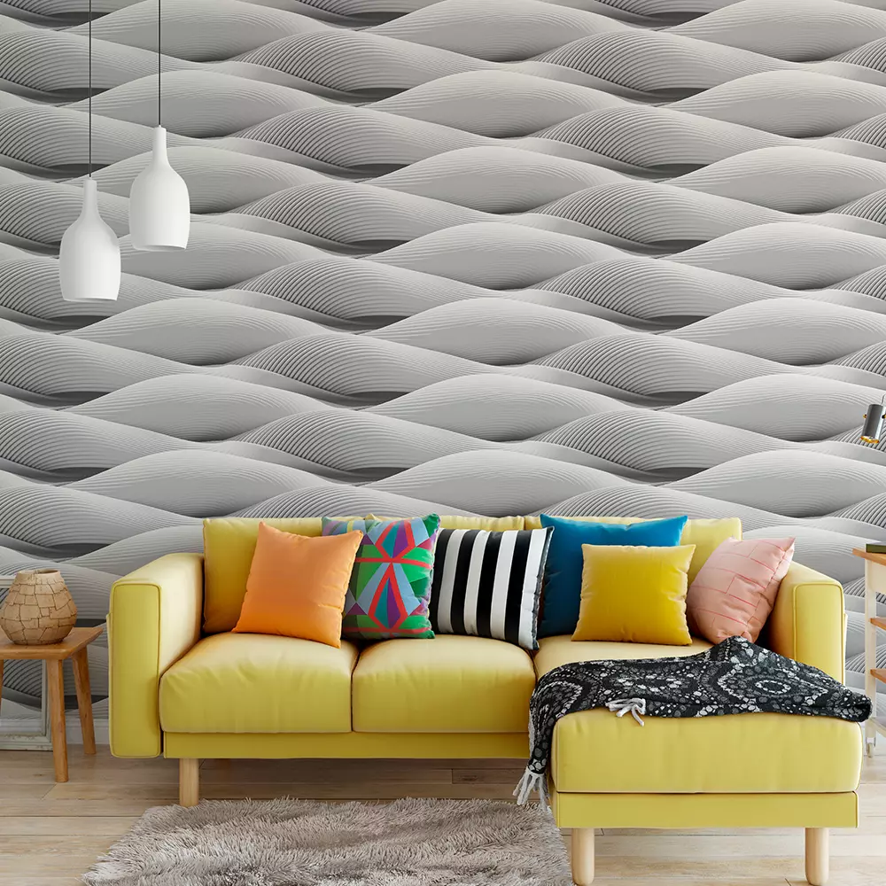 3D Curved Waves Abstract – White Lines & Light-Reflective Surface Design, merawalaprint. mera wala print