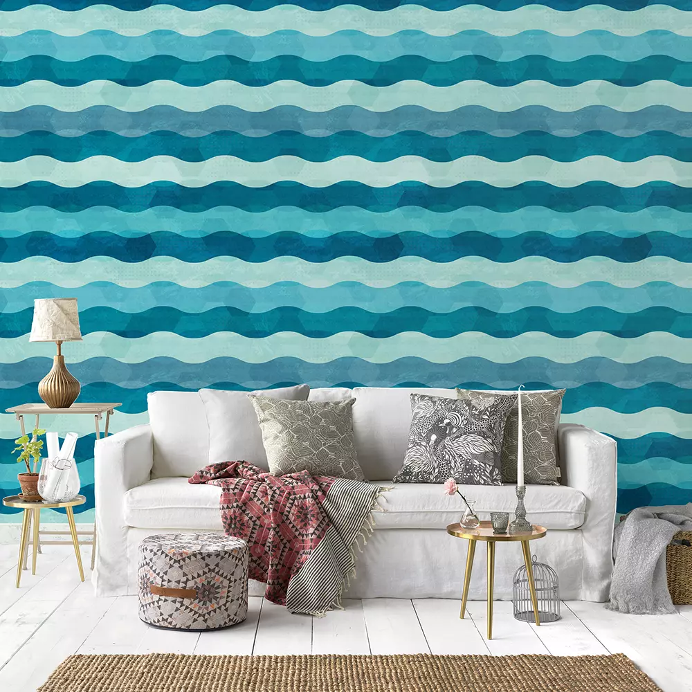 Abstract Multi-Coloured Waves – Overlapping Wave Wall Design, merawalaprint. mera wala print