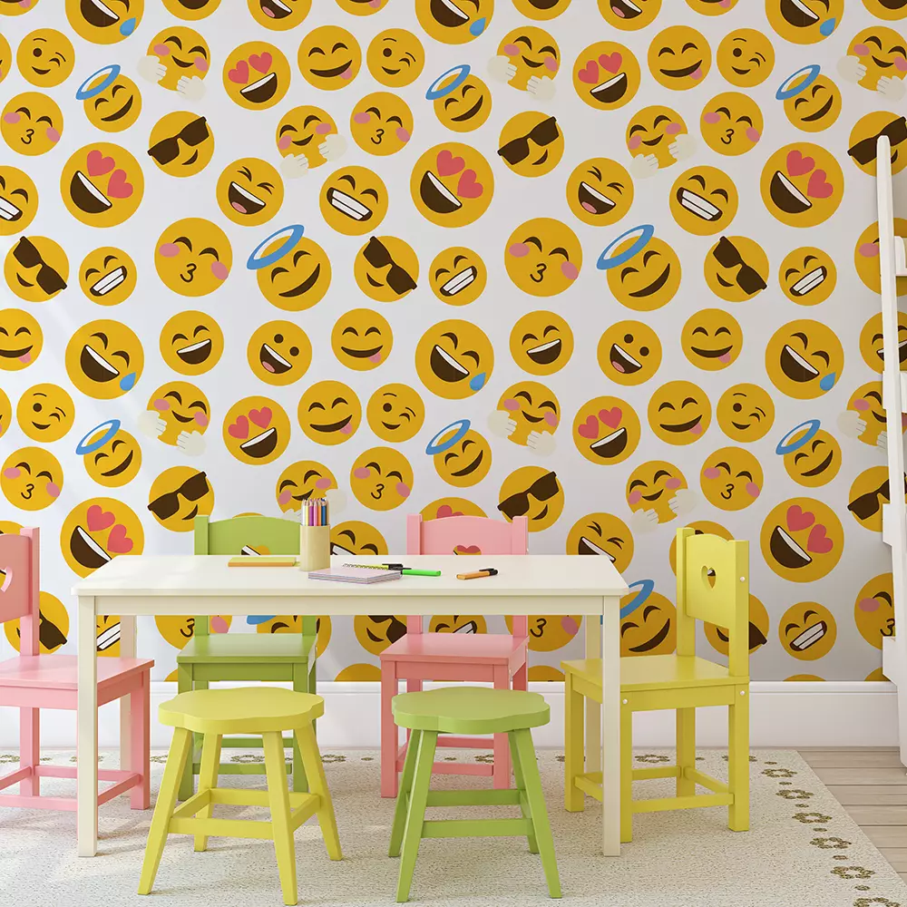Happy & Smiling Emoji Wallpaper – Seamless Fun Pattern for Kids’ Rooms, merawalaprint. mera wala print