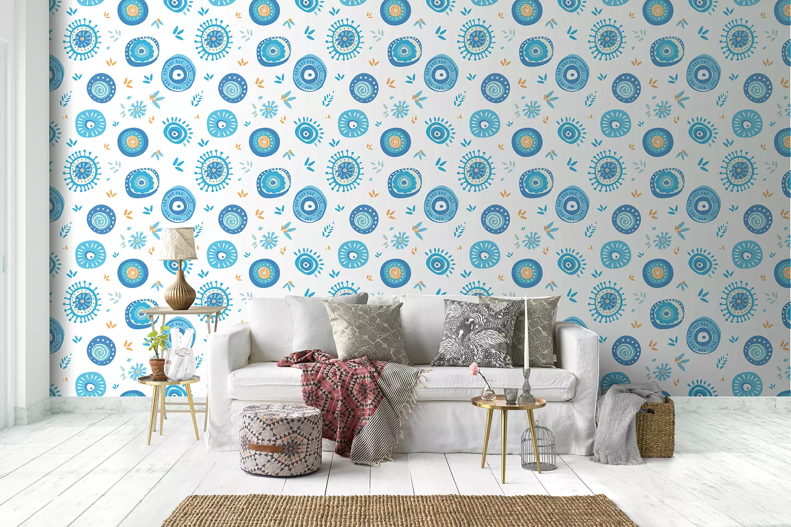 Pastel Blue Flowers Wallpaper – Elegant Floral Wall Covering for Large Walls, merawalaprint. mera wala print