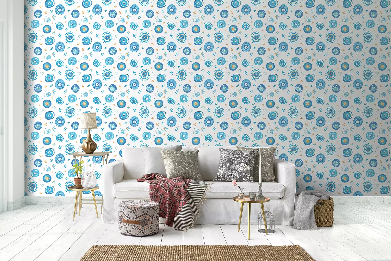 Pastel Blue Flowers Wallpaper – Elegant Floral Wall Covering for Large Walls, merawalaprint. mera wala print