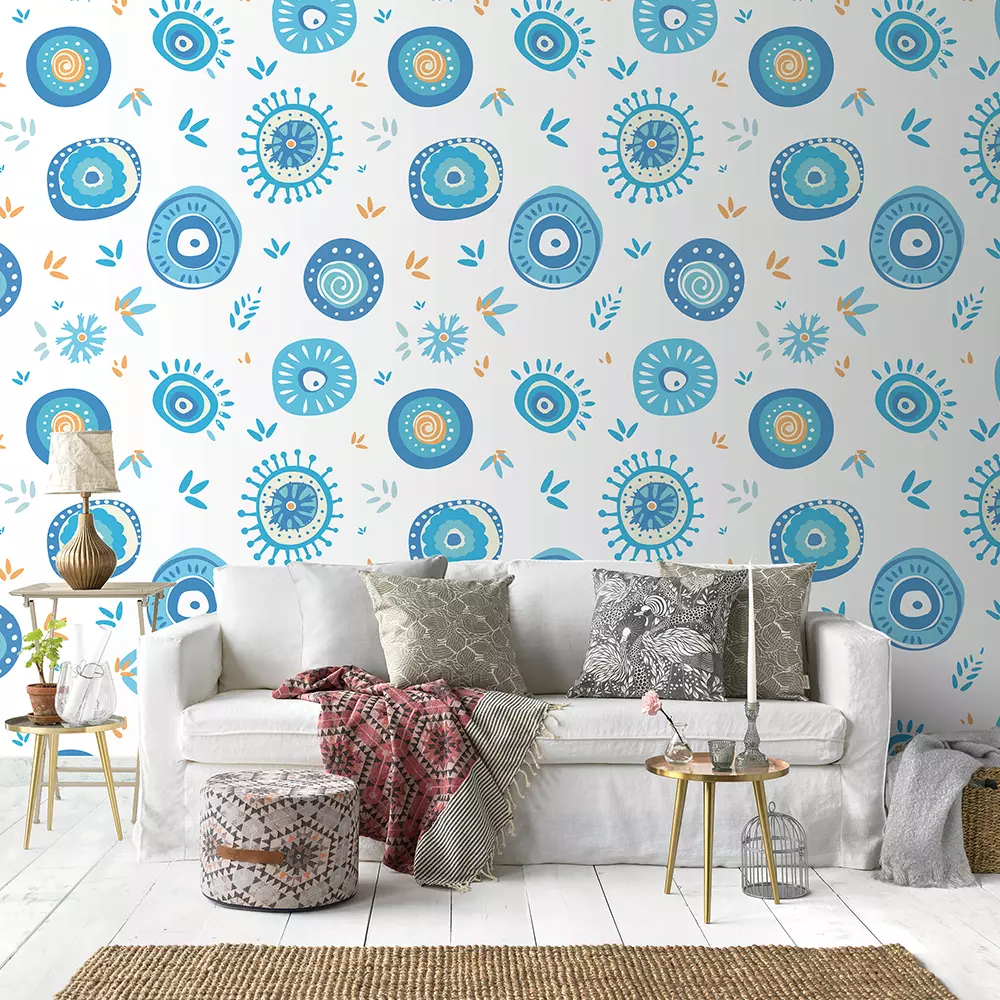 Pastel Blue Flowers Wallpaper – Elegant Floral Wall Covering for Large Walls, merawalaprint. mera wala print
