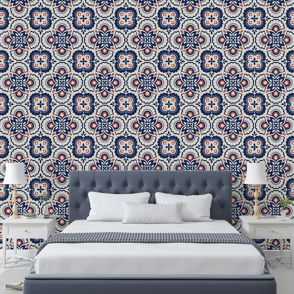 Retro Floral Elements Wallpaper – Soft Vintage Floral Pattern on Beige Background