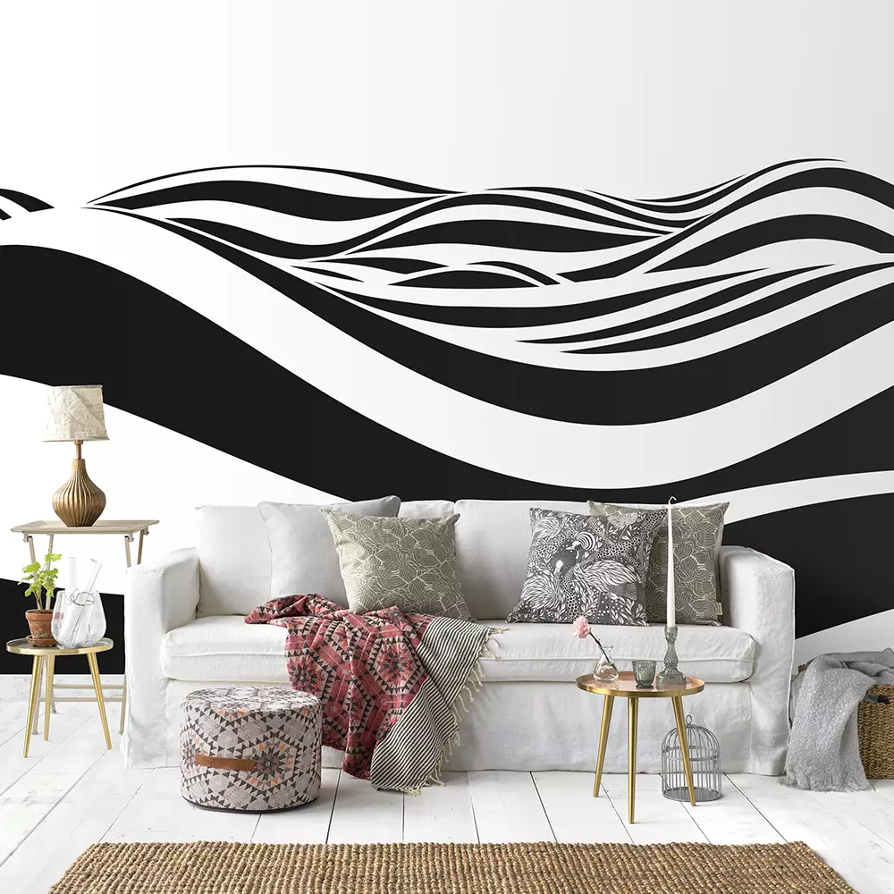 3D Waves Wallpaper – Abstract Optical Illusion Line Art Design