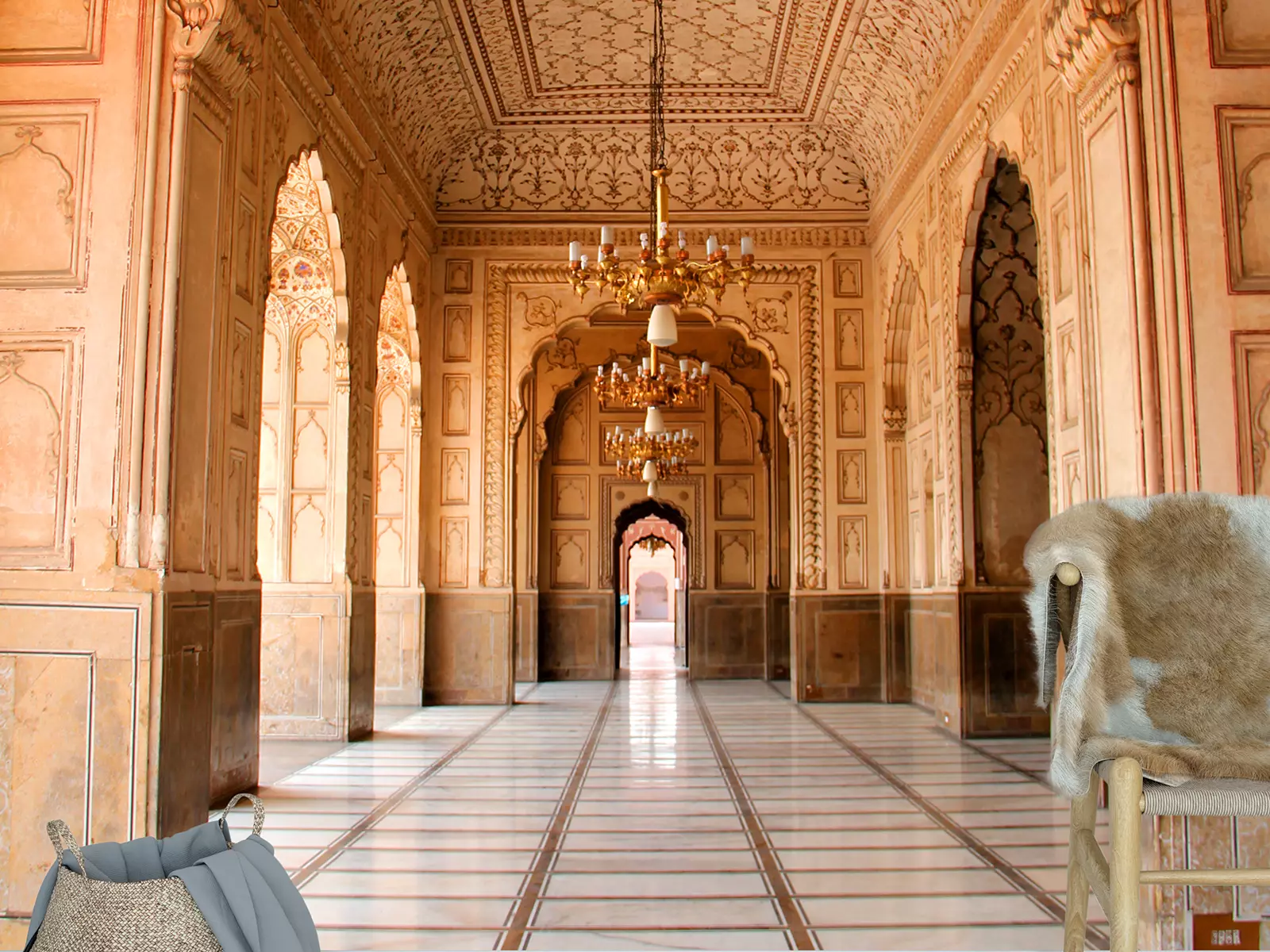 High‑resolution close‑up of Badshahi Mosque wallpaper texture – eco‑friendly latex printing