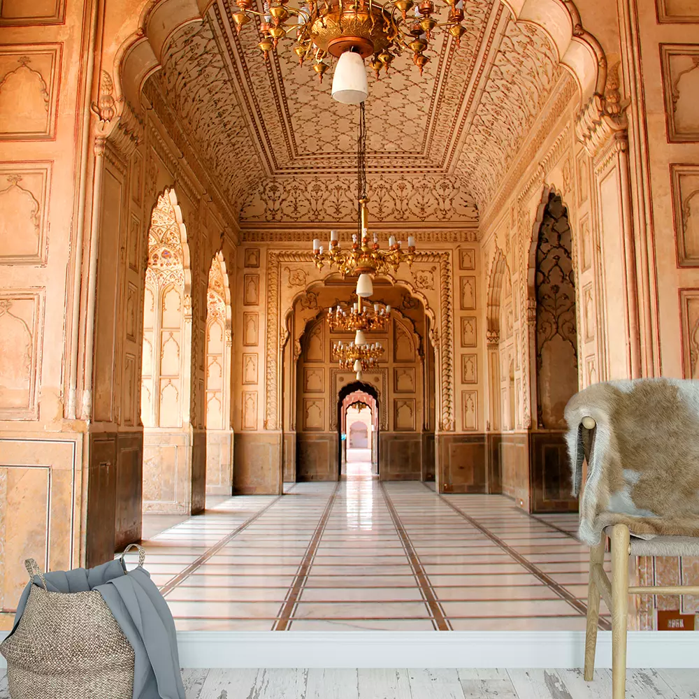 High‑resolution close‑up of Badshahi Mosque wallpaper texture – eco‑friendly latex printing