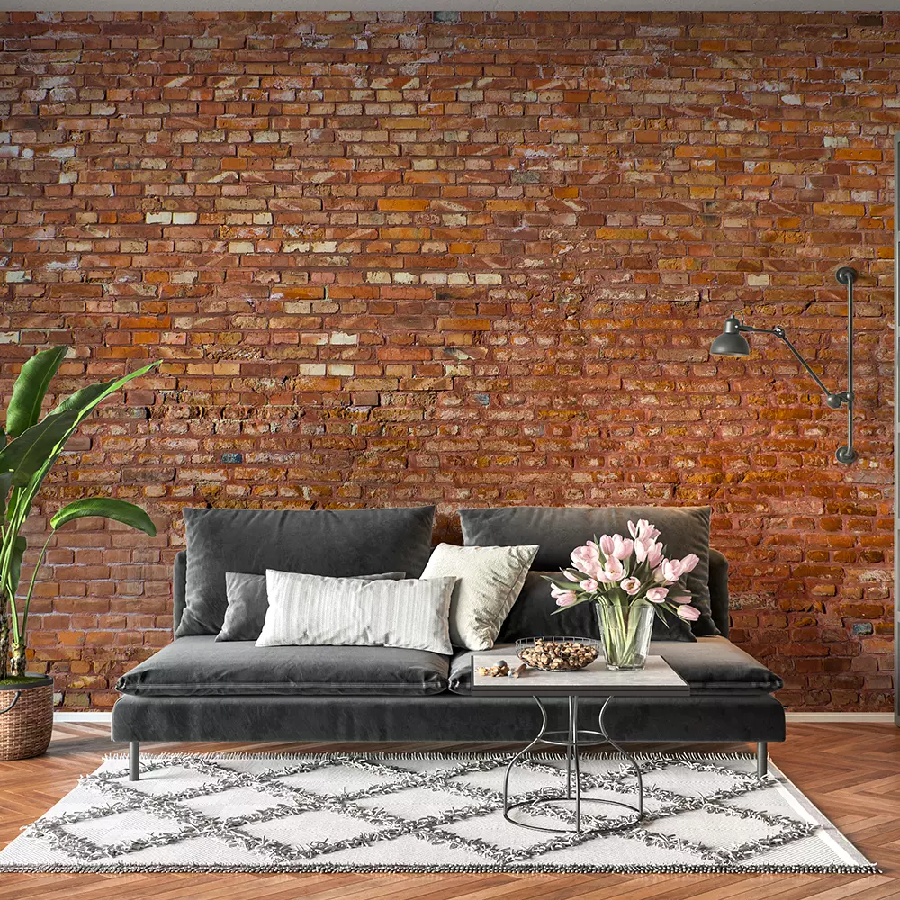 Realistic brick wall wallpaper custom printed by Mera Wala Print for stylish home and commercial decor.