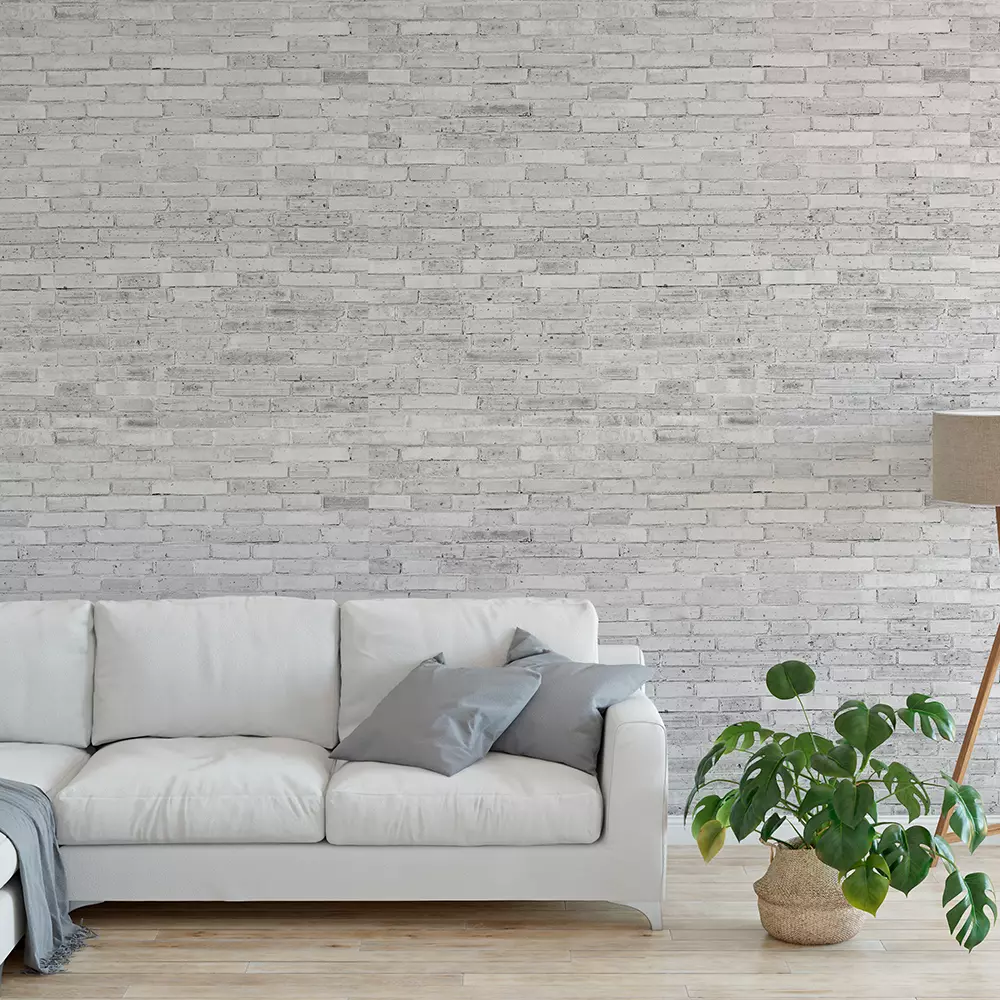 Oak White Brick Wall Wallpaper - Elegant Grey Tone Brick Texture