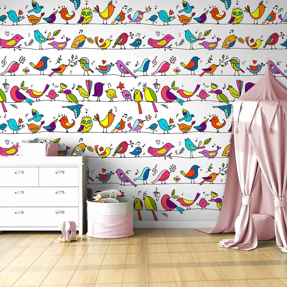 Family of Birds Wallpaper – Cute Singing Birds Custom Wall Design