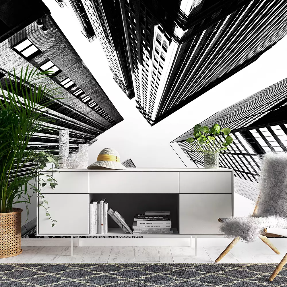 In the Sky Wallpaper – Low Angle Buildings View Wall Mural