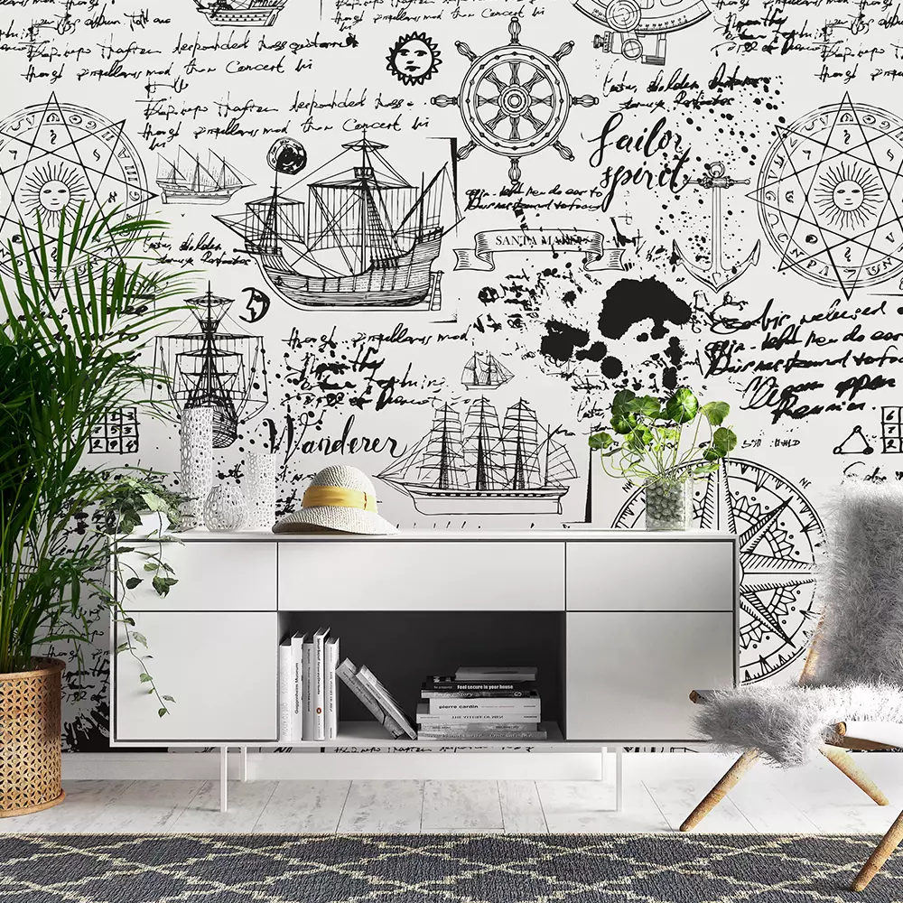 Old Manuscript Wallpaper - Vintage Nautical Travel & Adventure Seamless Pattern