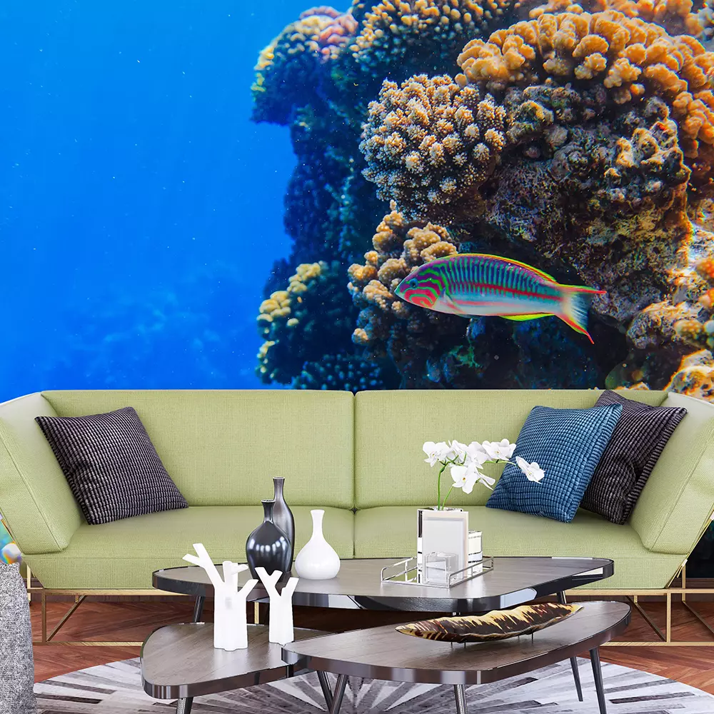 Underwater Coral Wallpaper - Blue Ocean Realistic Wall Mural