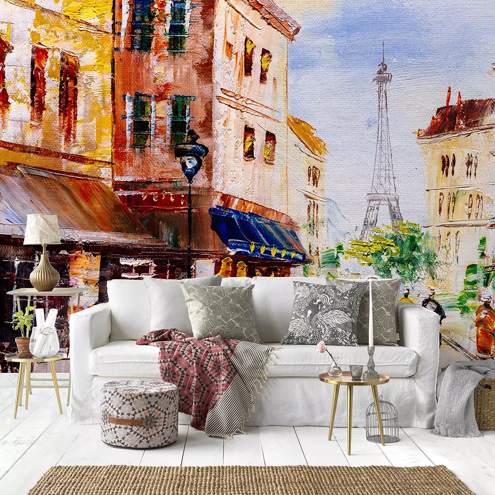 Paris in Oil Paint Wallpaper - Eiffel Tower Artistic Street Scene