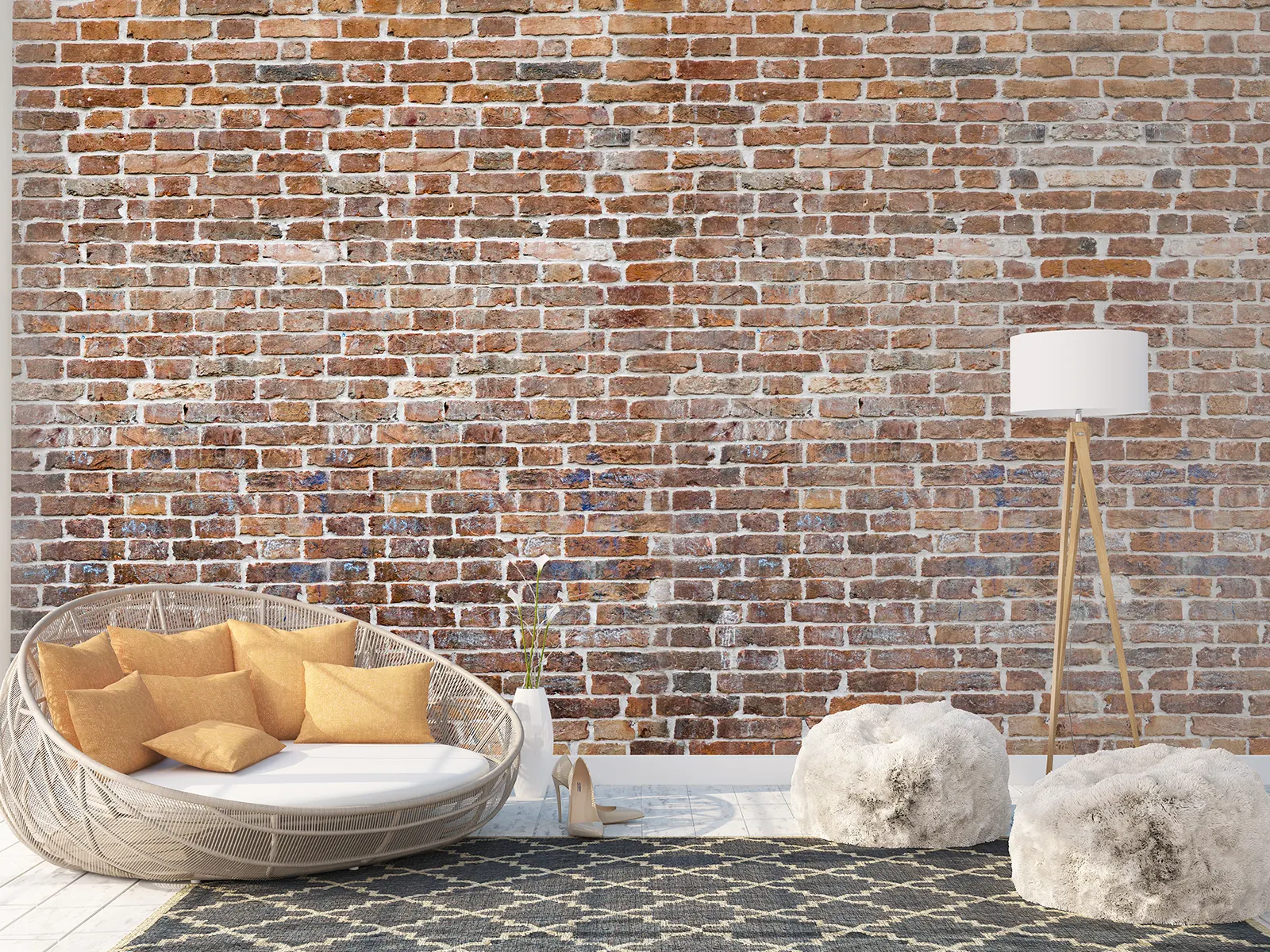 Realistic brick wall wallpaper custom printed by Mera Wala Print for stylish home and commercial decor.