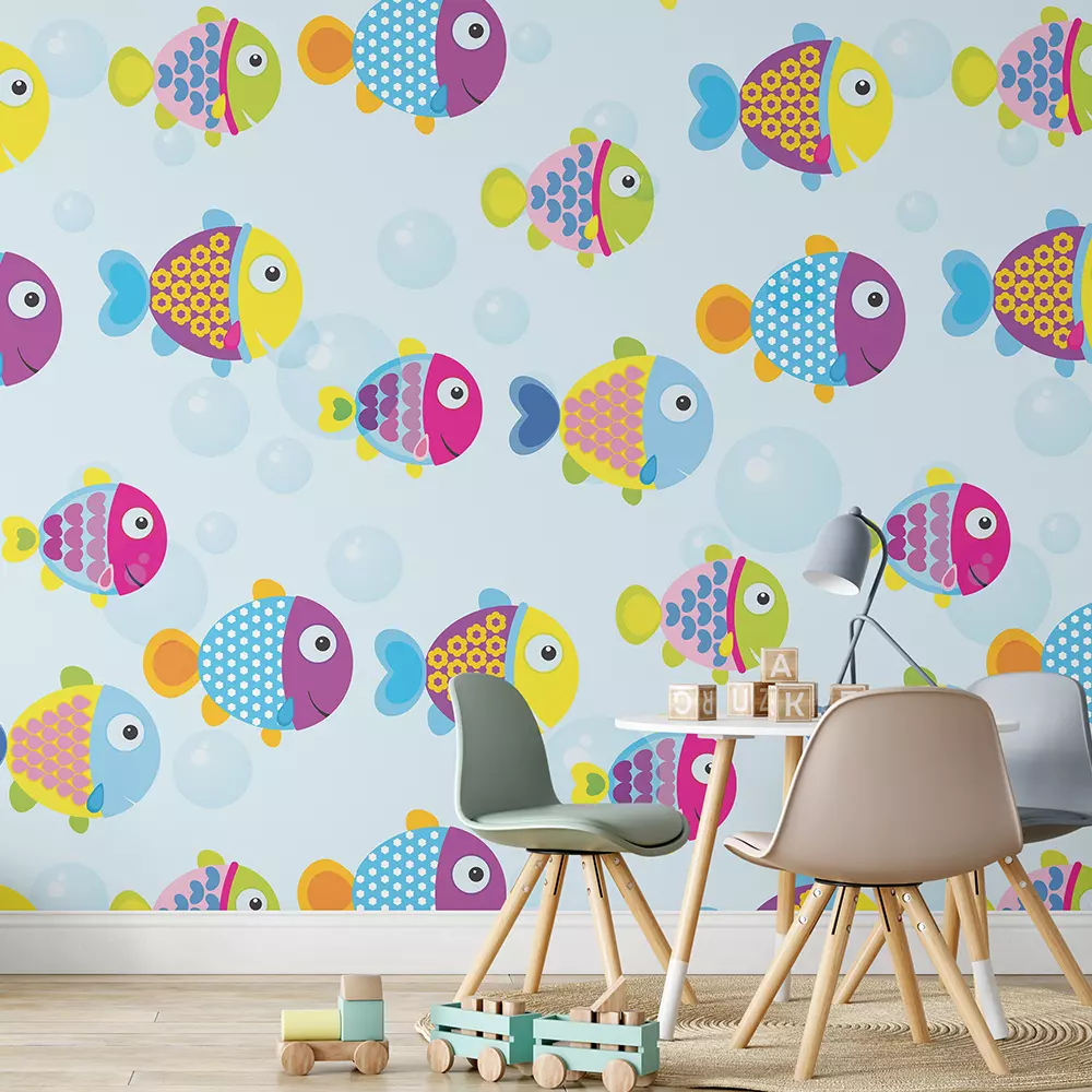 Cute Cartoon Fish Seamless Pattern | Smiling Fish Kids Wallpaper Design