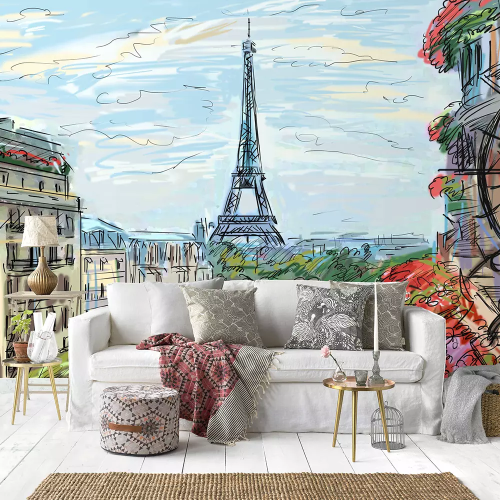 Digital Painting of Paris Wallpaper - Eiffel Tower Artistic Cityscape
