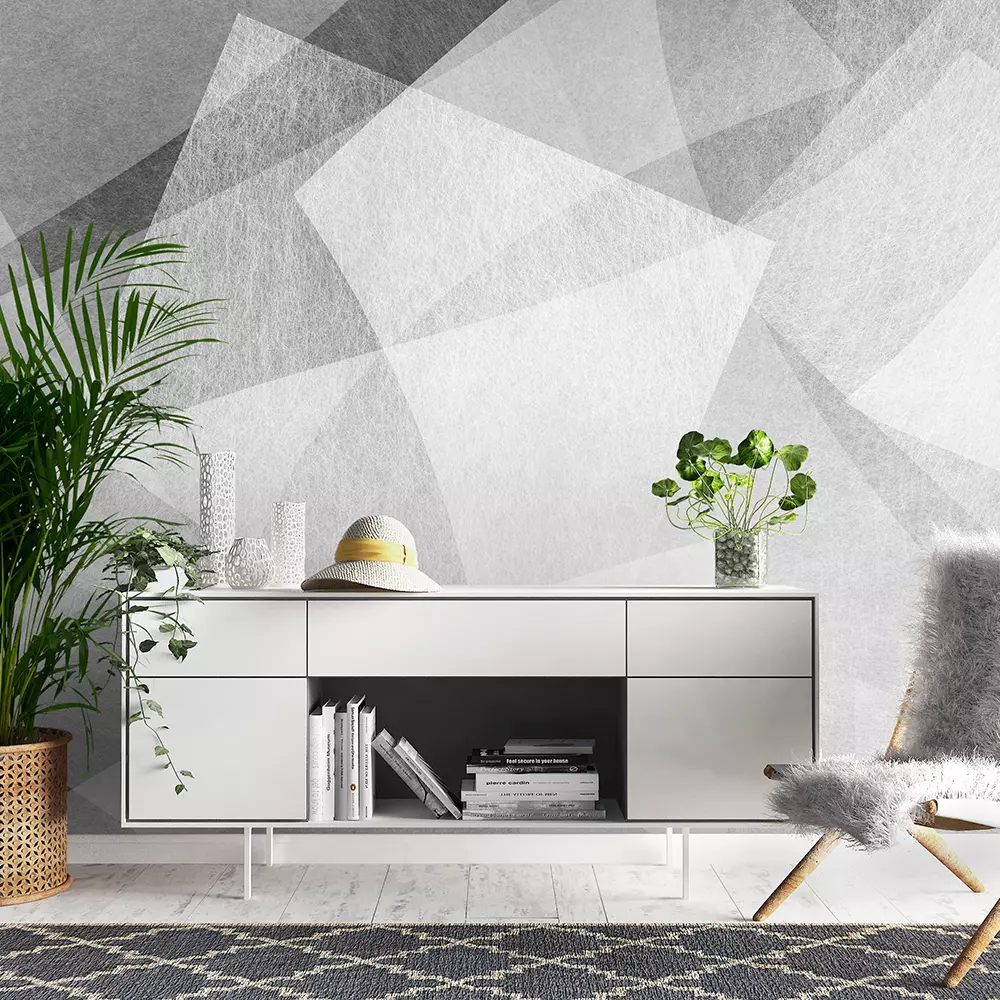 Paper on Wall Wallpaper - Abstract Curved Layers Light Gray Design