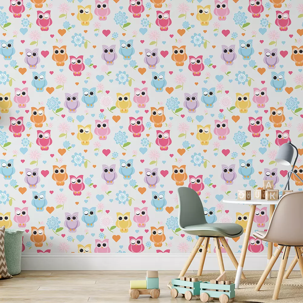 Winking Owl Wallpaper – Romantic Colorful Naughty Owl Pattern