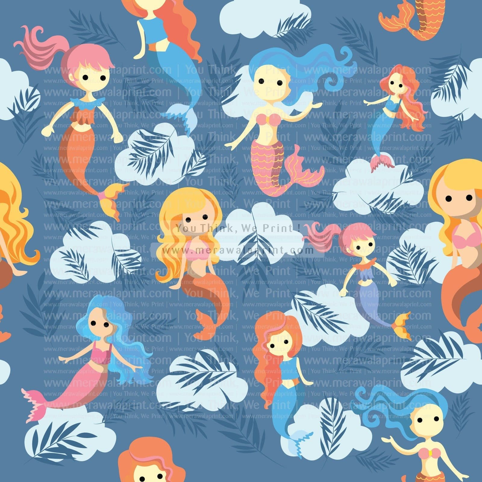 Cute dancing mermaids in seamless pattern.
