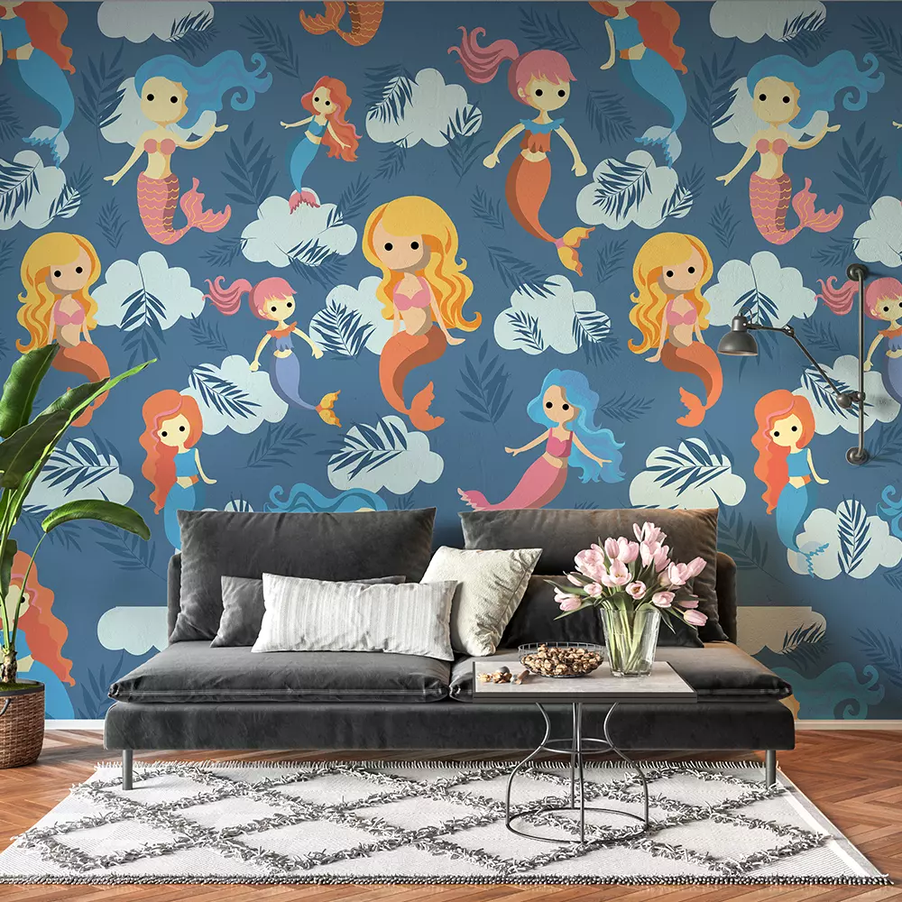 Dancing Mermaids Seamless Pattern | Cute Mermaid Kids Wallpaper Design