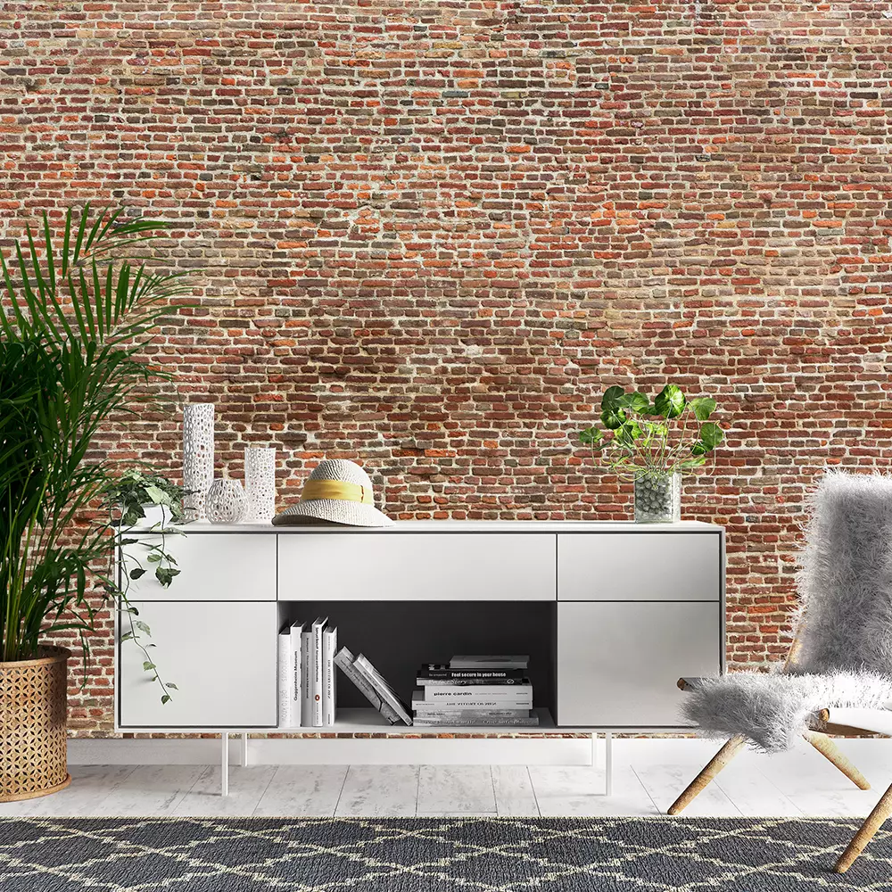 Realistic brick wall wallpaper custom printed by Mera Wala Print for stylish home and commercial decor.