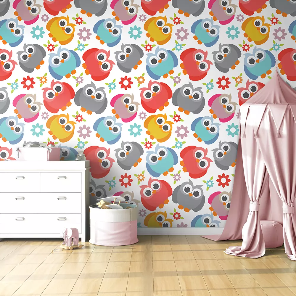 Big Owls Wallpaper – Seamless Colorful Owl Pattern Design
