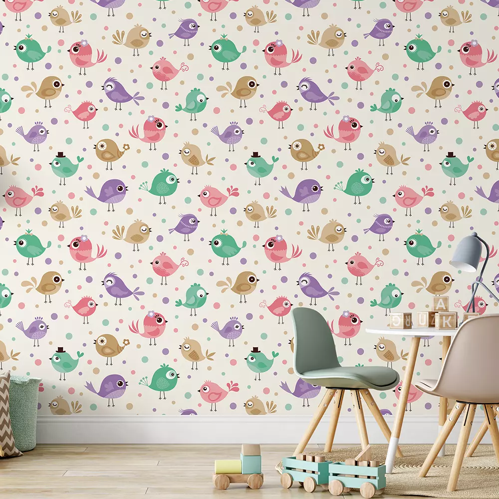 Cuckuu Birds Wallpaper – Cute Pastel Bird Pattern Design