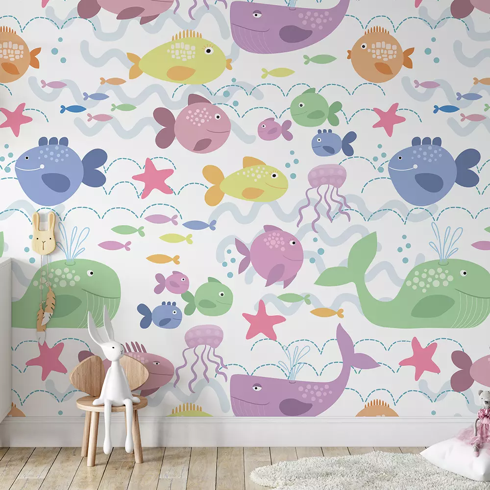 Happy Fishes Seamless Pattern | Cute Ocean Kids Wallpaper Design
