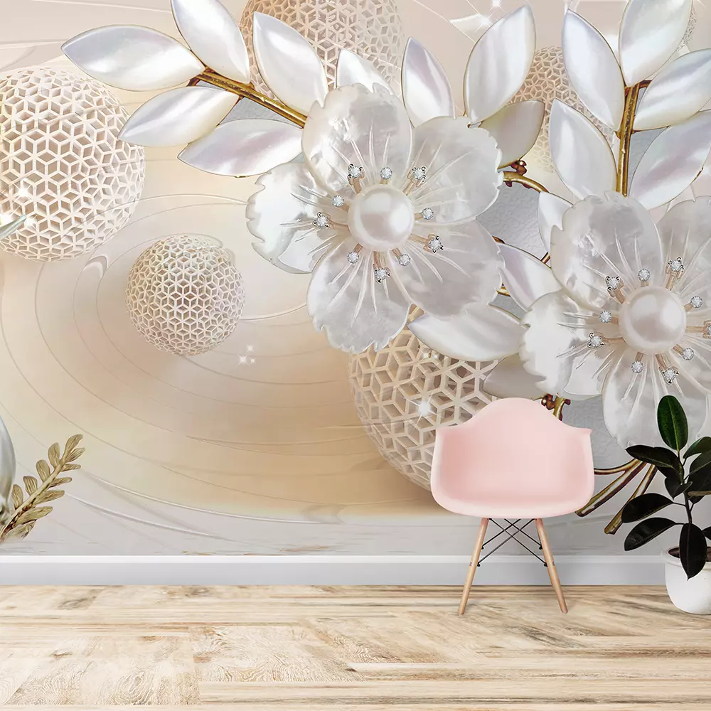 3D Absract Beautiful Flower. A serene floral background featuring delicate white flowers against a soft, muted backdrop. merawalaprint. mera wala print