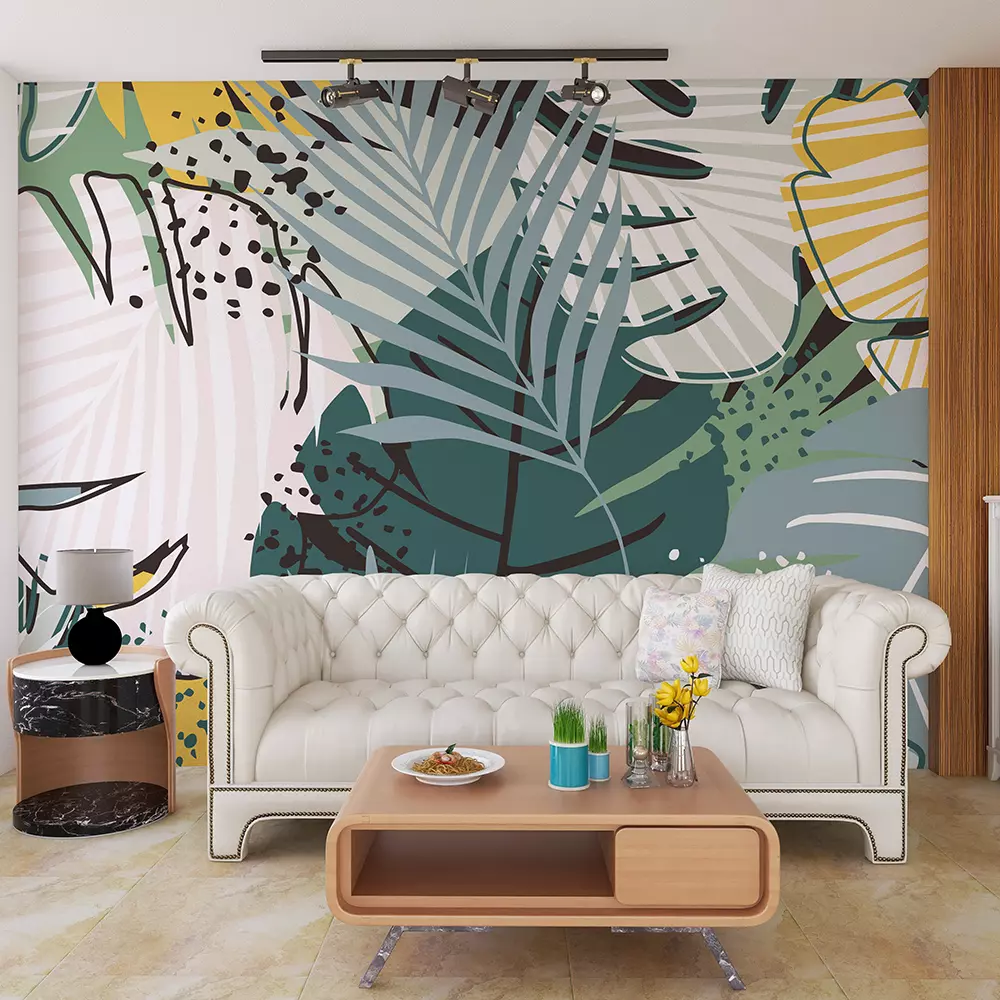 Hand drawn jungle exotic leaves