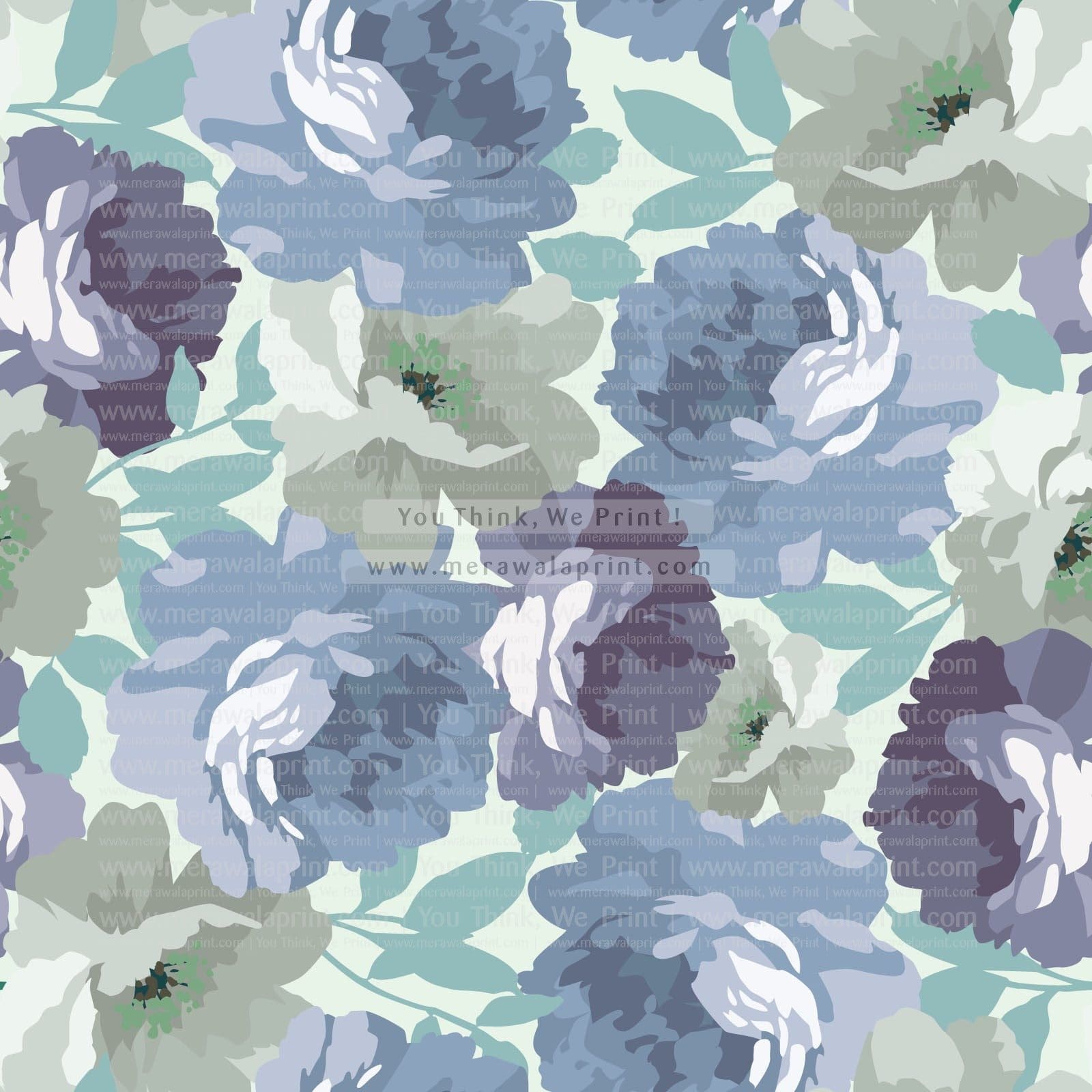 Digitally created floral seamless pattern with purple and blue roses