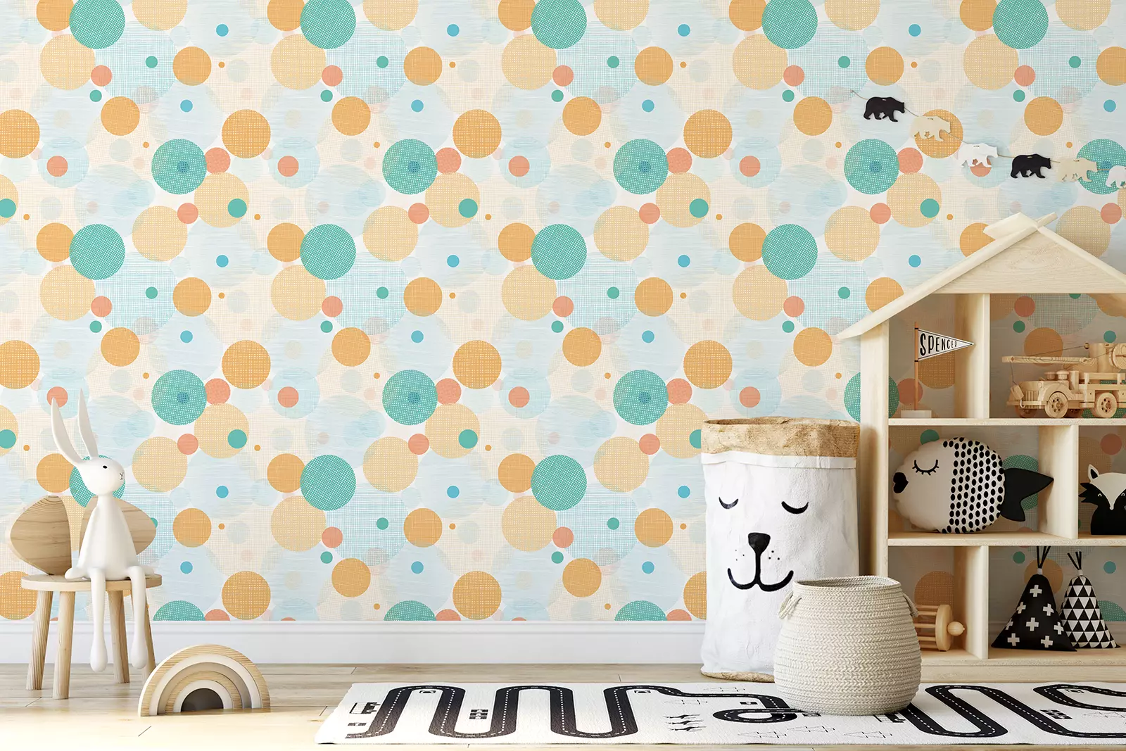 Mesh Dots Wallpaper – Abstract Seamless Pattern with Hand-Drawn Fabric Circles, merawalaprint. mera wala print