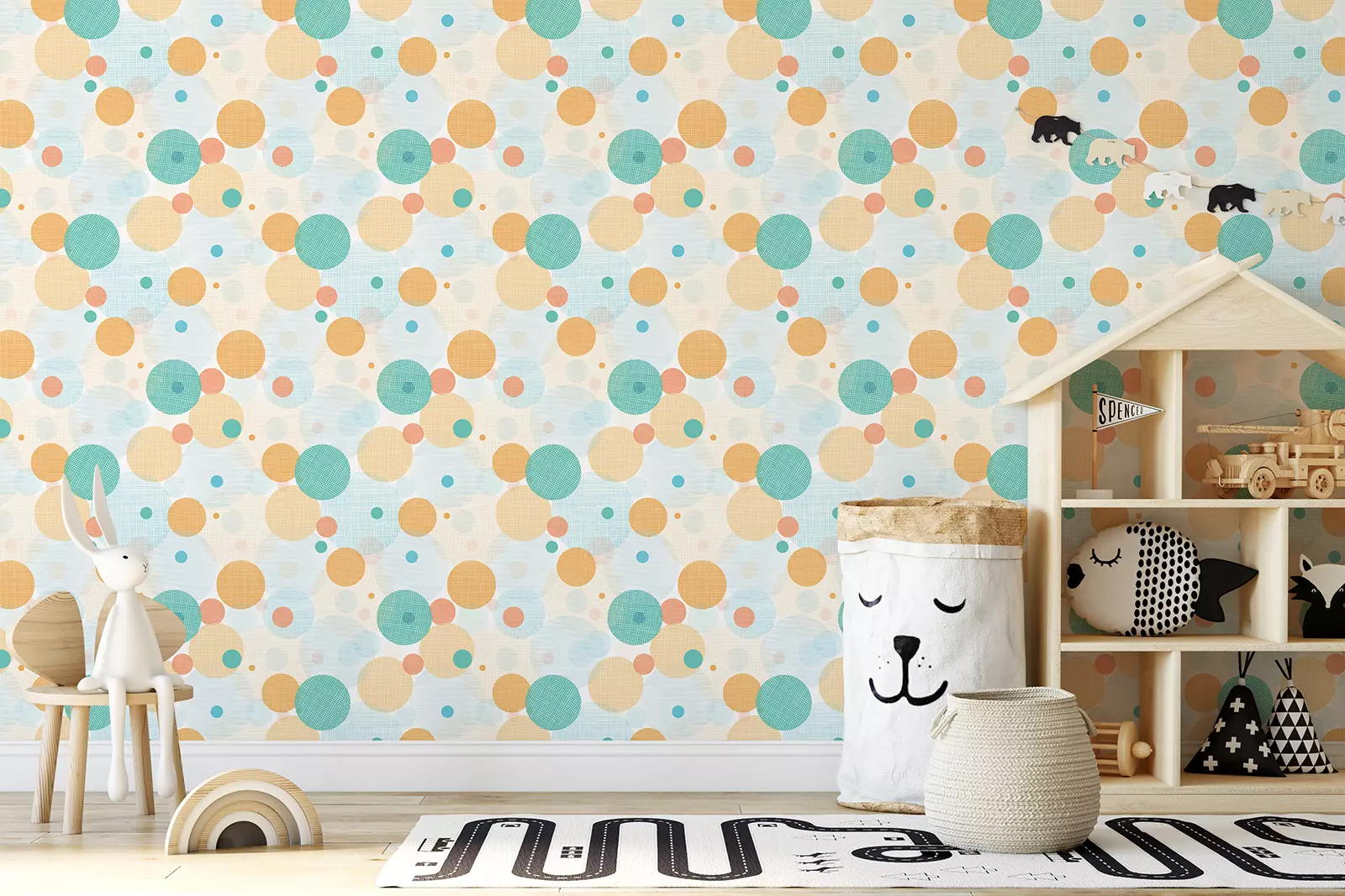 Mesh Dots Wallpaper – Abstract Seamless Pattern with Hand-Drawn Fabric Circles, merawalaprint. mera wala print
