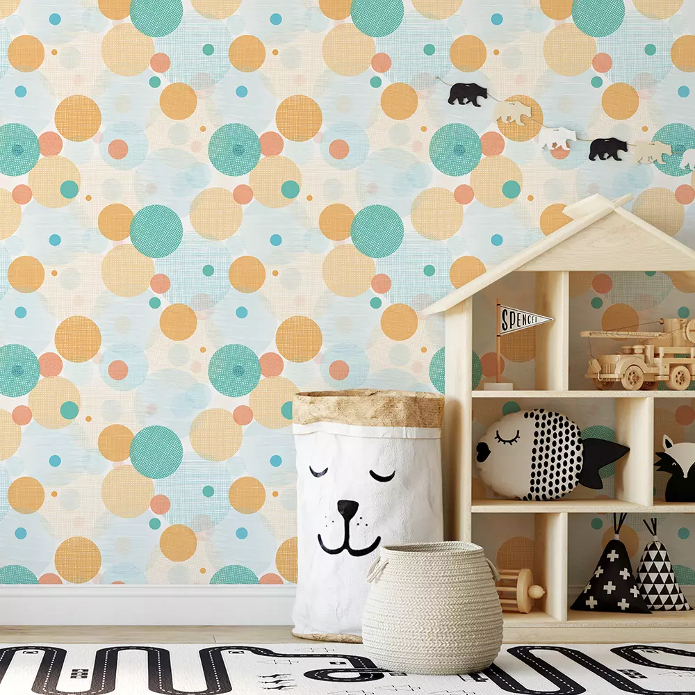 Mesh Dots Wallpaper – Abstract Seamless Pattern with Hand-Drawn Fabric Circles, merawalaprint. mera wala print