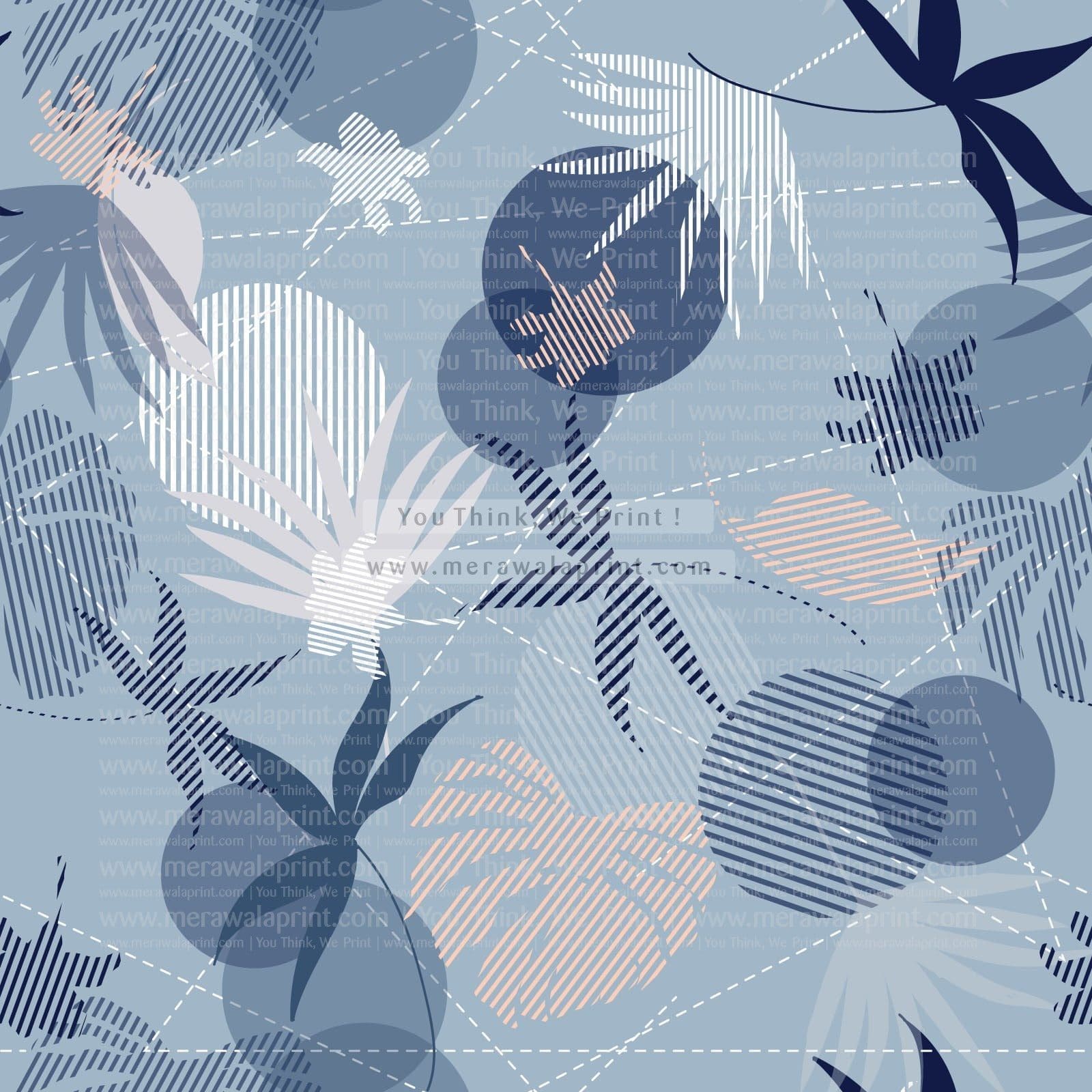 Seamless Hand Drawn tropical pastel silhouette exotic leaves Pattern on bright blue mixed with stripes Print vector