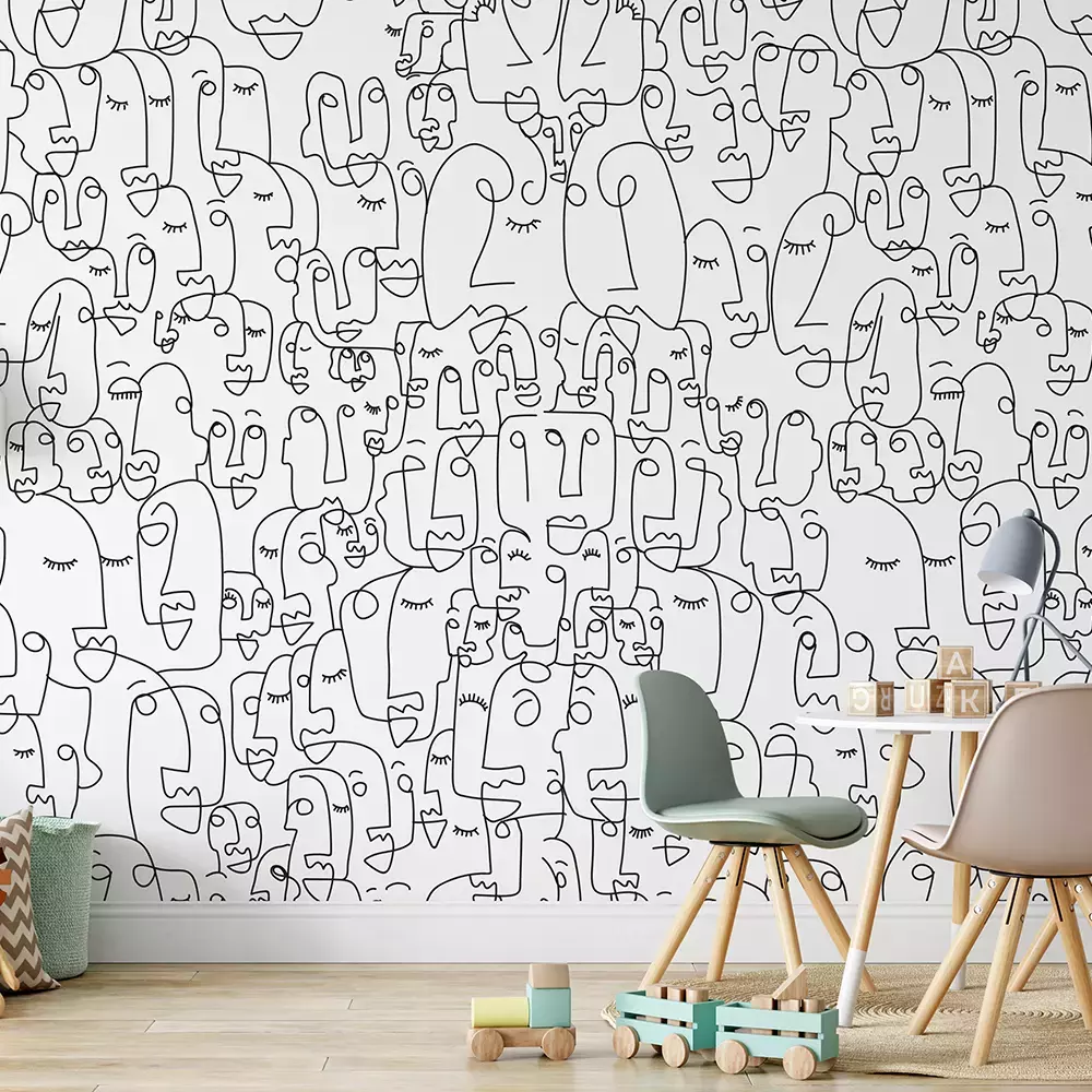 Face Line Art Wallpaper - Abstract Doodle Hand Drawn Illustration Design