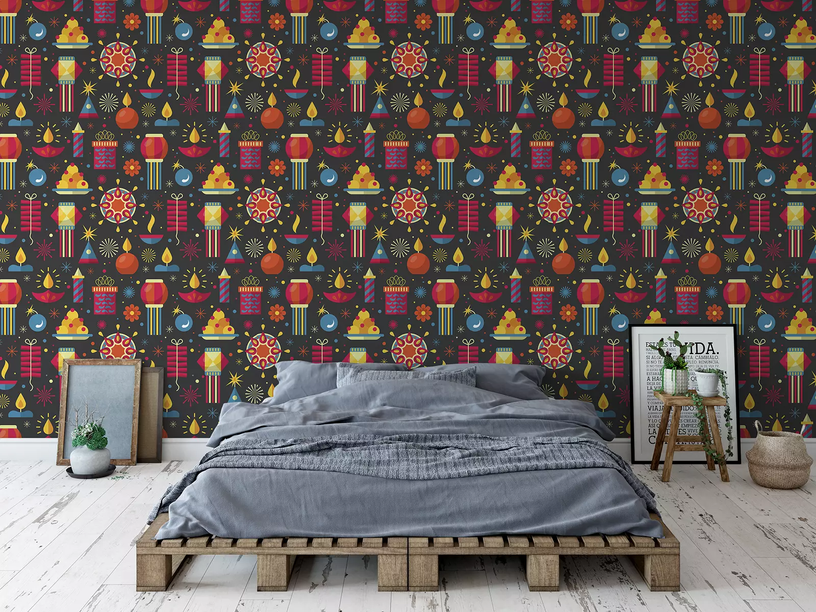 Diwali Hindu festival seamless pattern design with flat modern elements