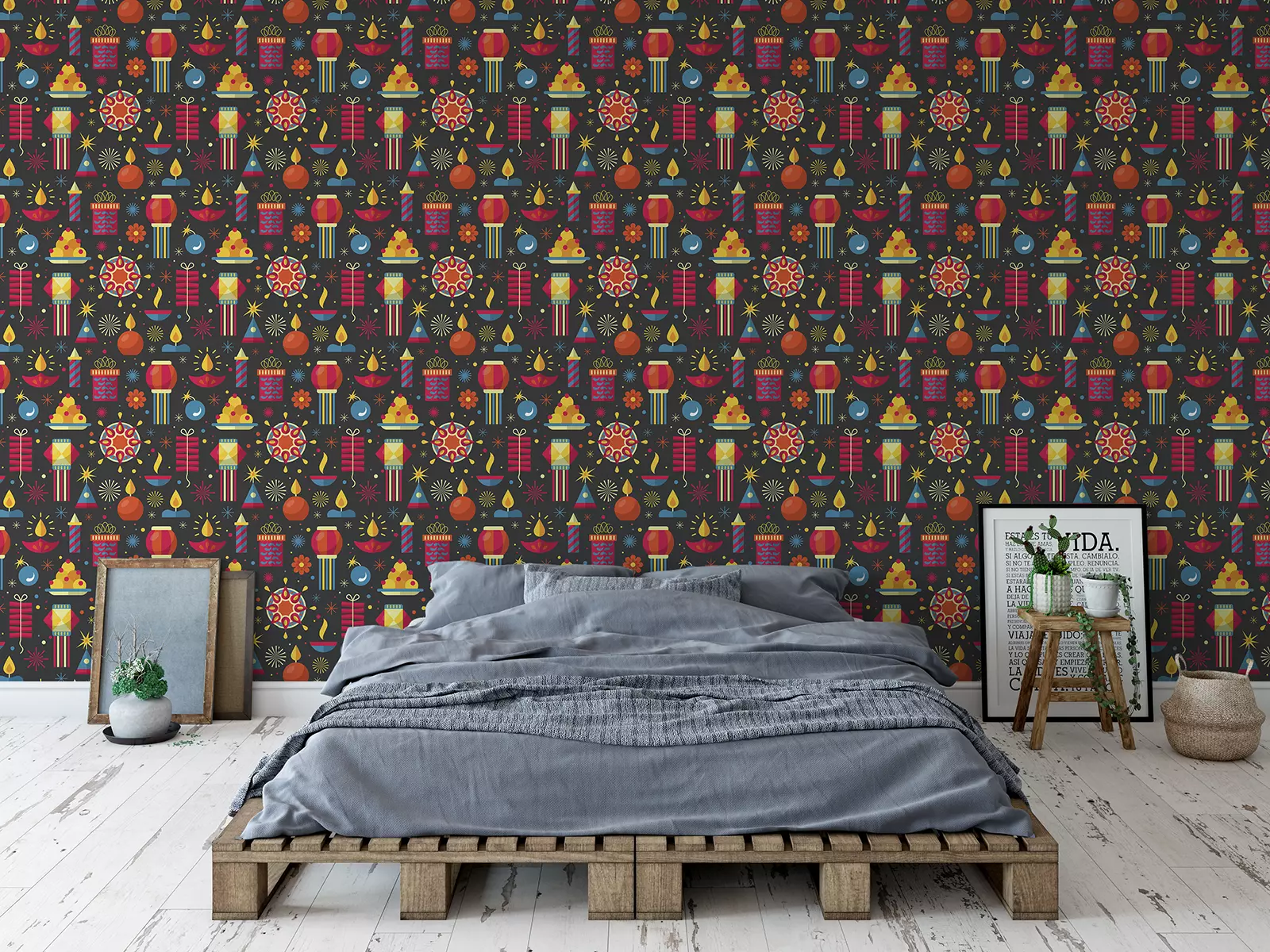 Diwali Hindu festival seamless pattern design with flat modern elements