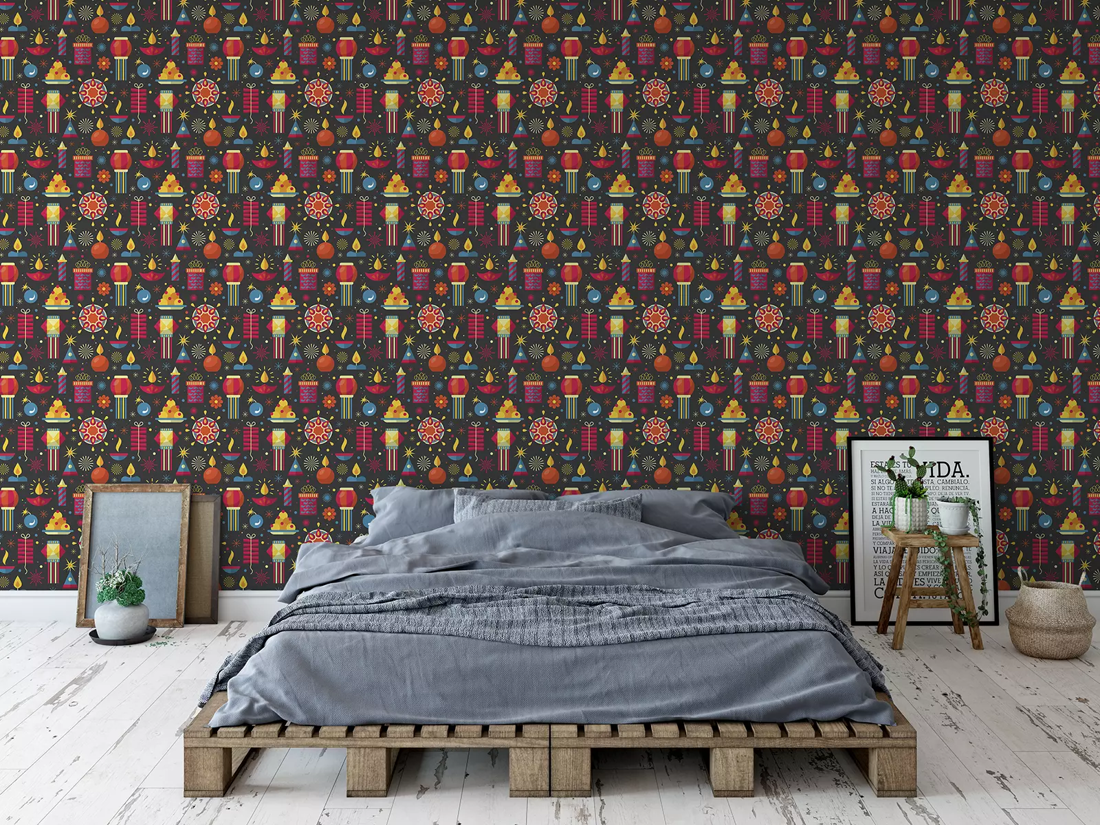 Diwali Hindu festival seamless pattern design with flat modern elements