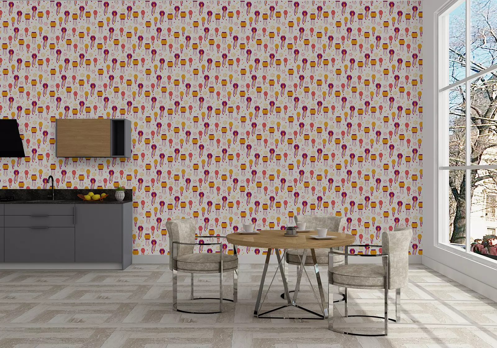 Diwali seamless pattern with lantern stars on white background. Perfect for India light festival greeting cards