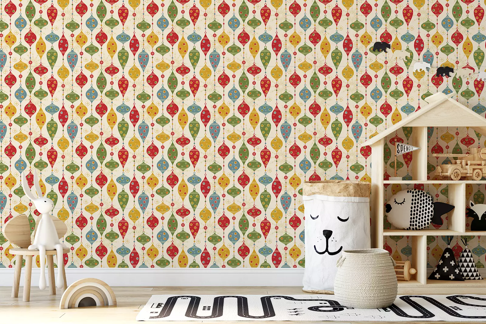 Seamless pattern with balls and stars