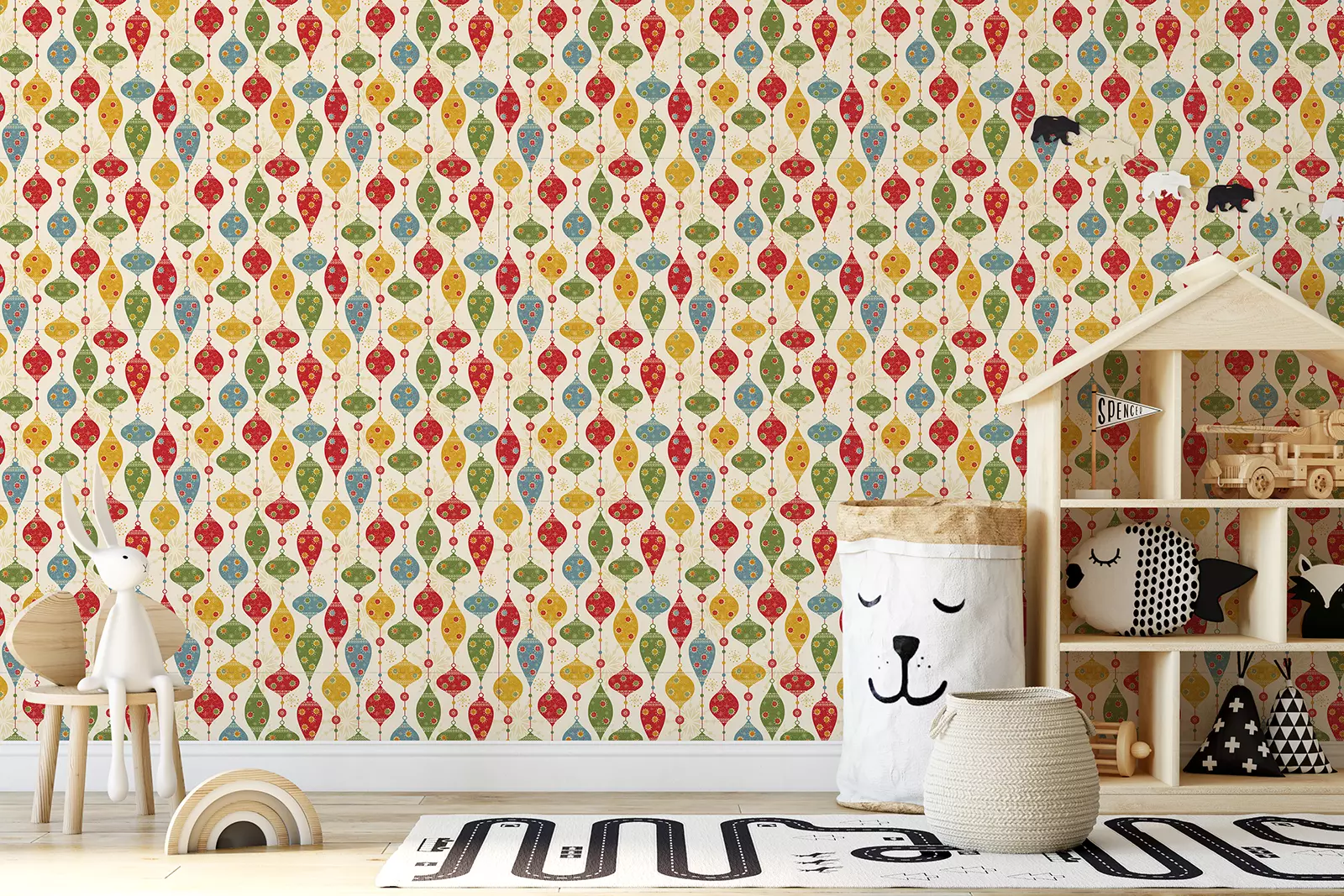 Seamless pattern with balls and stars