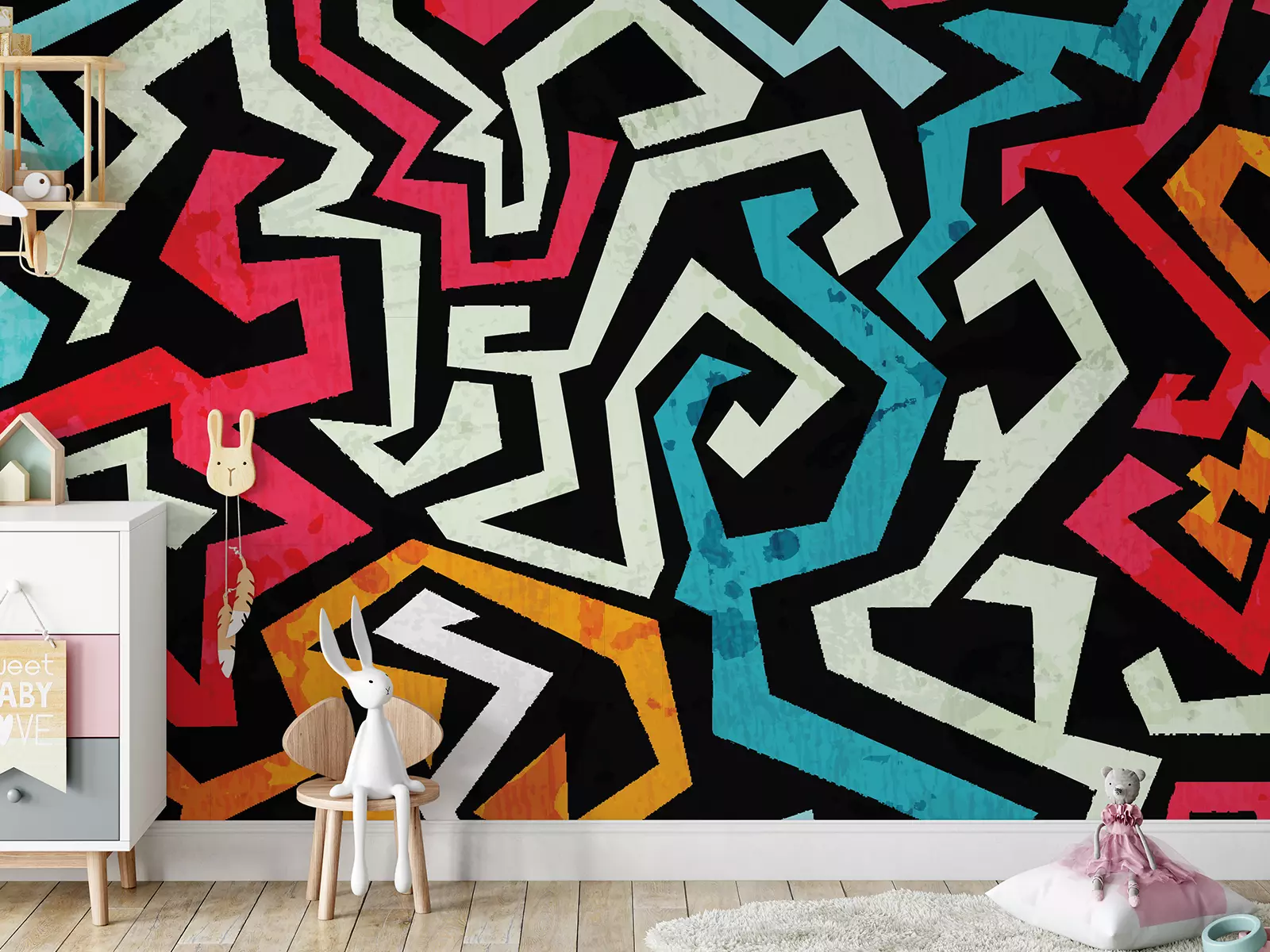 graffiti curves seamless pattern with grunge effec