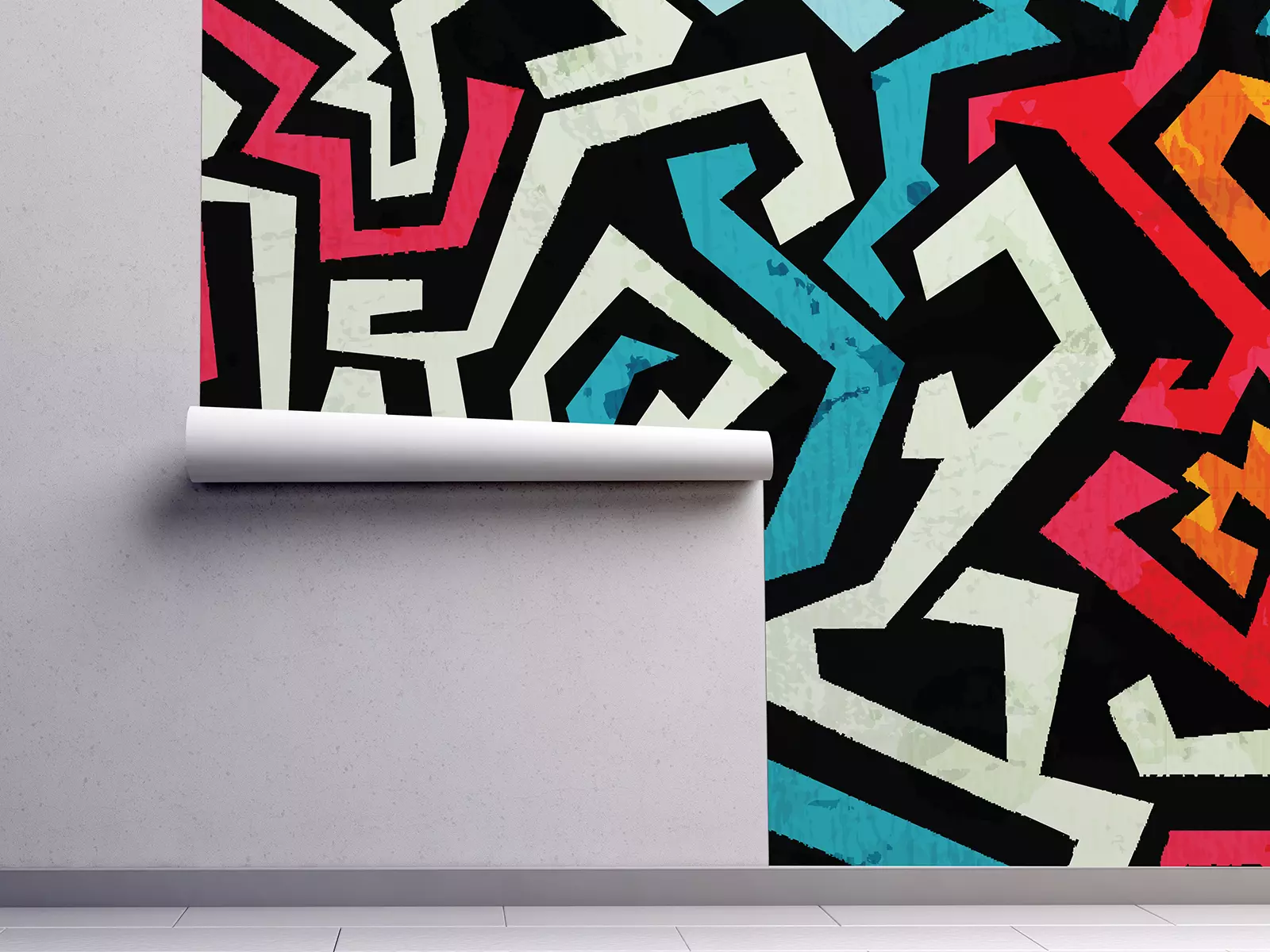 graffiti curves seamless pattern with grunge effec