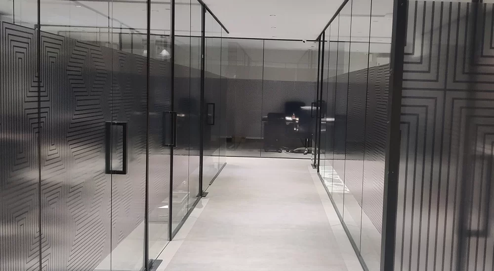 Clear gloss vinyl graphic applied to a glass surface
