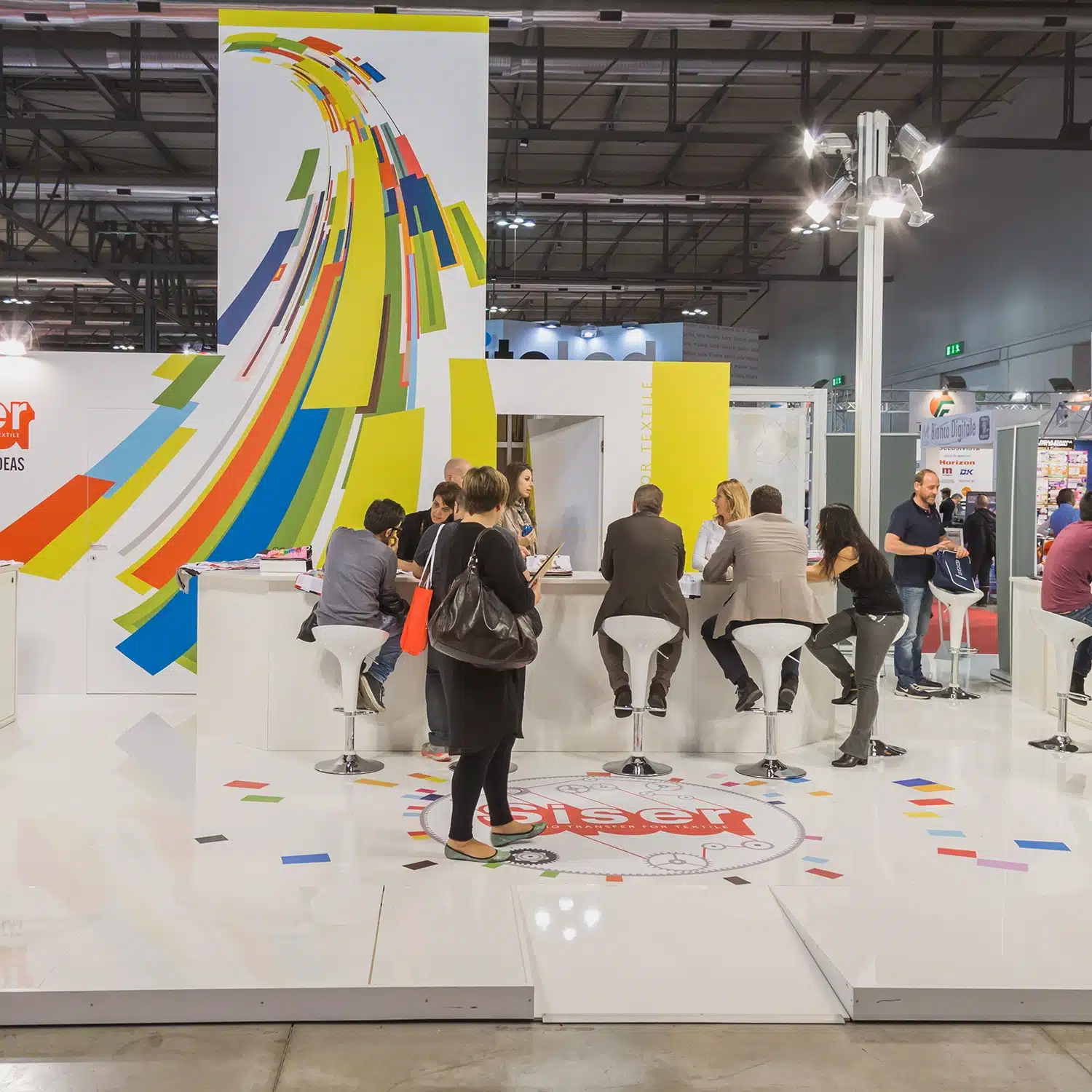 Custom printed floor graphics on a retail or exhibition floor