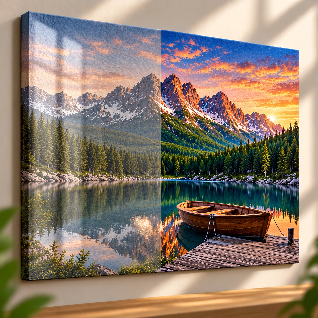 Comparison of glare on ordinary canvas and a reflection-free TruMatte™ canvas print